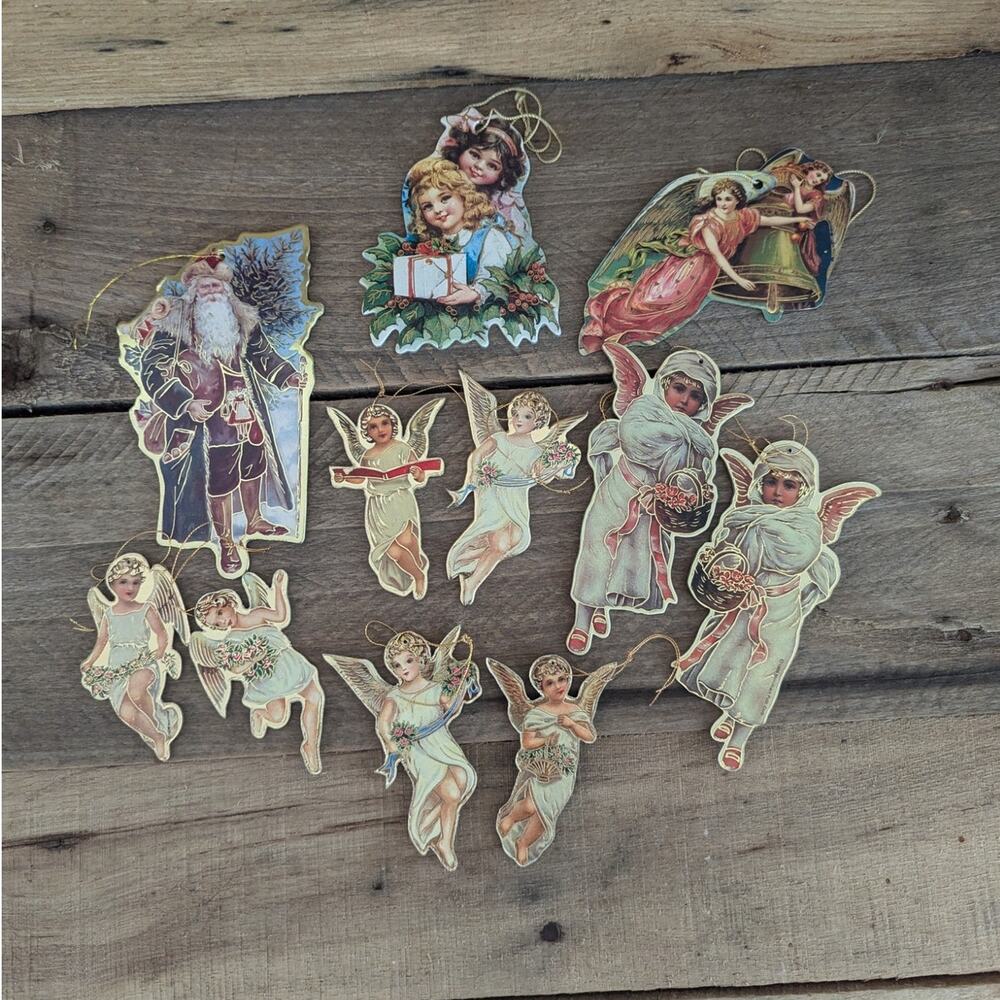 Vintage Set of Eleven Merrimack Die Cut Victorian Holiday Ornaments